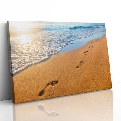 Fußabdrücke im Sand Strand Leinwand Gerahmter Druck Bild Wandbild