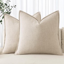 Decorative Linen Pillow Covers 18x18 Inch Natural Beige Boho Farmhouse Neutra...