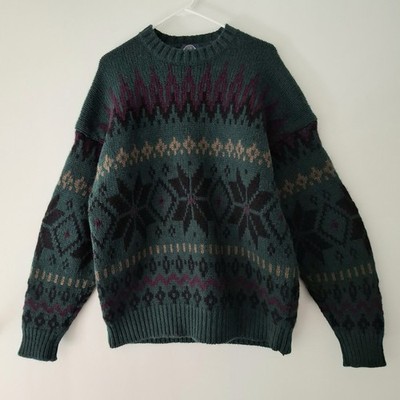 Vintage Gap  Sweater 100% Wool  Mens XlL Dark Green Chunky Knit Old Money
