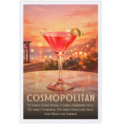 Bar Decor Framed Poster 11x17 Cosmopolitan Cocktail Gift Wall Art Home Decor