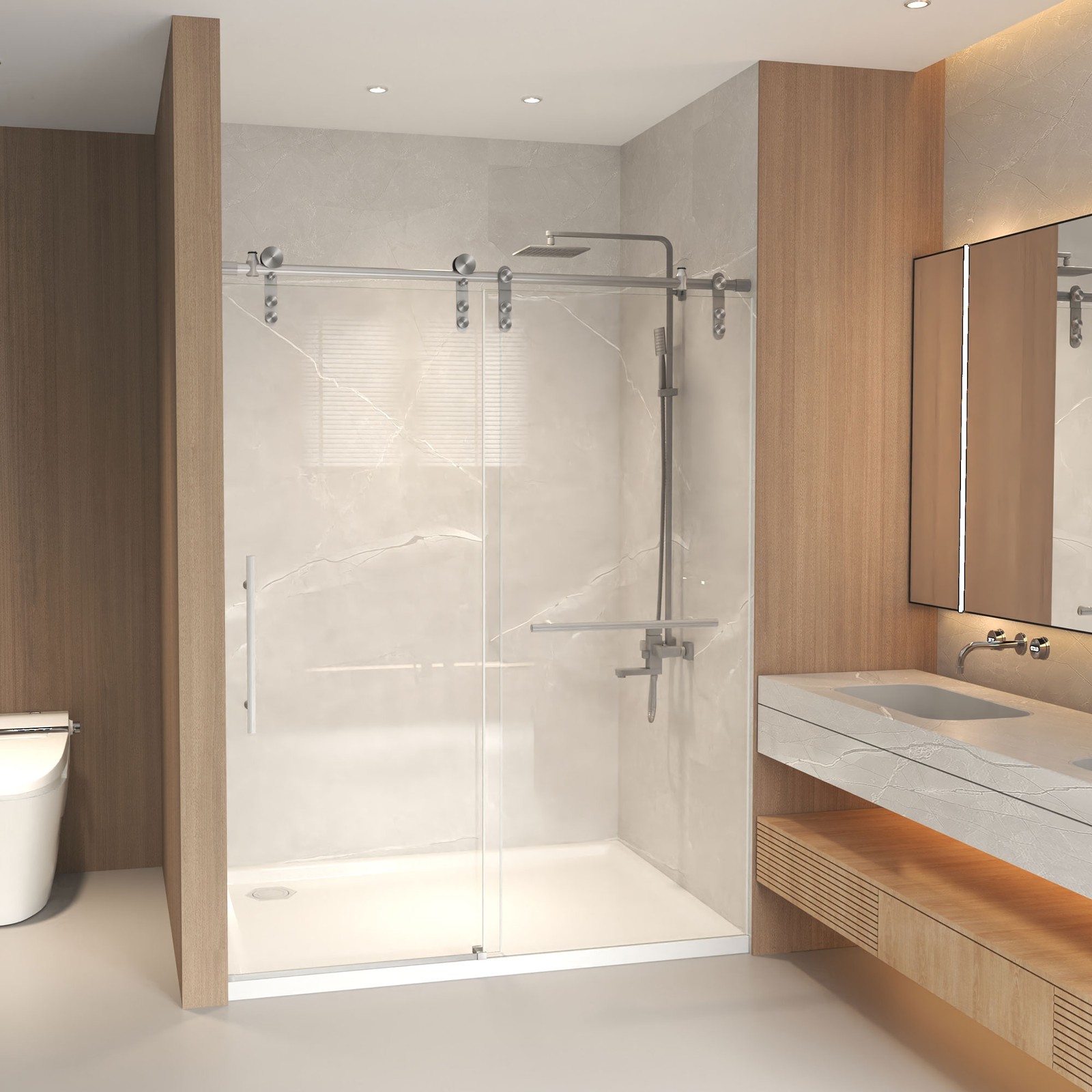 56-60" x 66" H Sliding Frameless Glass Shower Door (8mm) Clear Tempered Glass