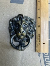Vintage Cast Metal Iron Lion Head Door Knocker Estate Find Hardware
