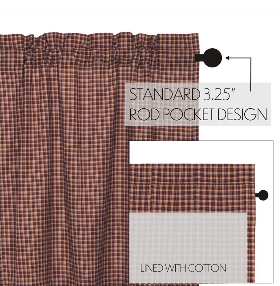 Primitive 80”x38” Panel Pair Red Rod Pocket Patriotic Window Curtains VHC Brands - Image 4 of 4