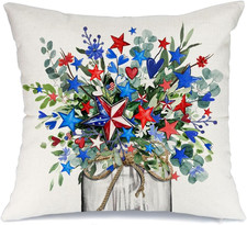 4Th of July Pillow Covers 18X18 Inch Stars Floral Vase Butterfly Decor Patriotic