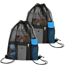 NATURAL STYLE 2 PACK Mesh Drawstring Backpack Bag, Multifunction Mesh Bag Black