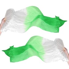1 Pair Women Folding Belly Dance Silk Veil 59", White Gradient Green