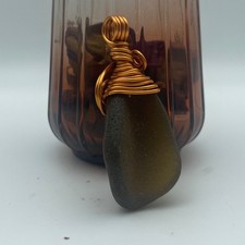 Sea Glass Pendant Necklace Wire Wrapped Unique Beach Glass Jewelry vintage gold