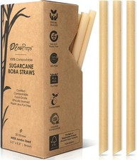 Biodegradable Jumbo Smoothie Straws, Sugarcane Boba Straws - 50 PCS, Extra Wide,