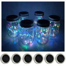 6-Pack Mason Jar Lights 20 LED Solar Colorful Fairy String Lights Lids Insert