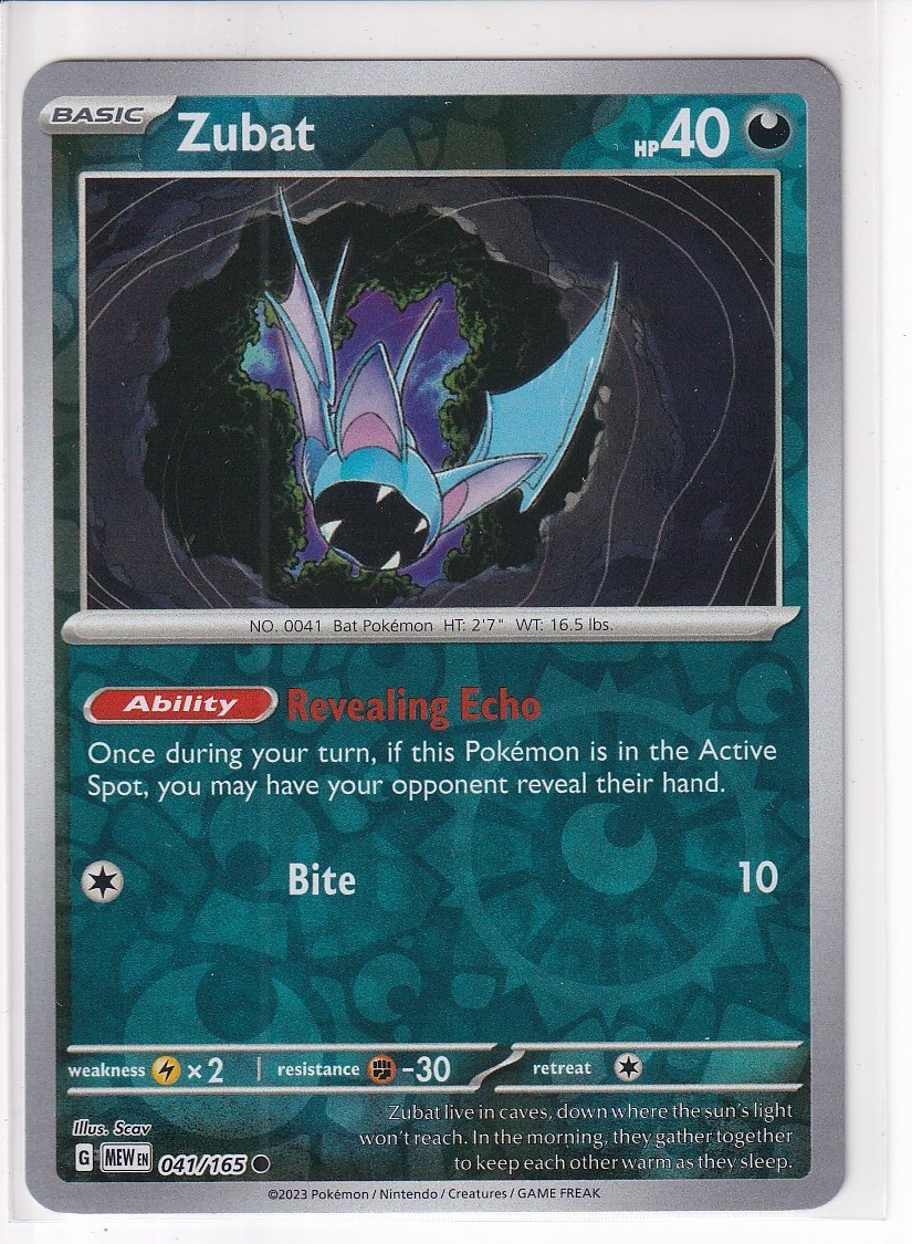 Zubat Pokemon Scarlet & Violet 151 Common 041/165 Reverse Holofoil NM