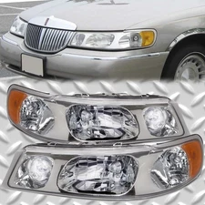 Fits 1998-2002 Lincoln Town Car Headlights Set Halogen Performance Lens