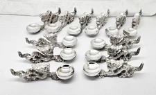 VINTAGE SET 12 SILVERPLATED FIGURAL CHINESE DRAGON CHOPSTICKS KNIFE RESTS,BOX