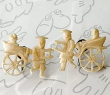 Vintage Rickshaw Buggy with Man Screw Back Off White Earrings