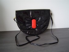 Damen Handtasche - Kunstlackleder - schwarz - langer Träger - 3x Wechselfront