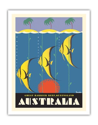 Great Barrier Reef - Queensland Australia - Moorish Idol Fish - Vintage Poster