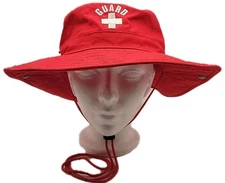 Life~Guard + Bucket Hat Red Guard Wide Brim Fitted Size 20" Circumference Small