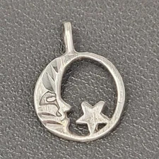 Vintage Sterling Silver Man on Moon Star Pendant Charm 925 90s 00s Small TESTED