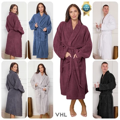 GAVENO CAVAILIA Terry Towelling Bathrobe 100% Cotton Shawl Collar Dressing Gown Unisex Men Women