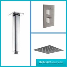 Twin Square Concealed Shower Valve with Ceiling Arm and Shower Head 300mm Head