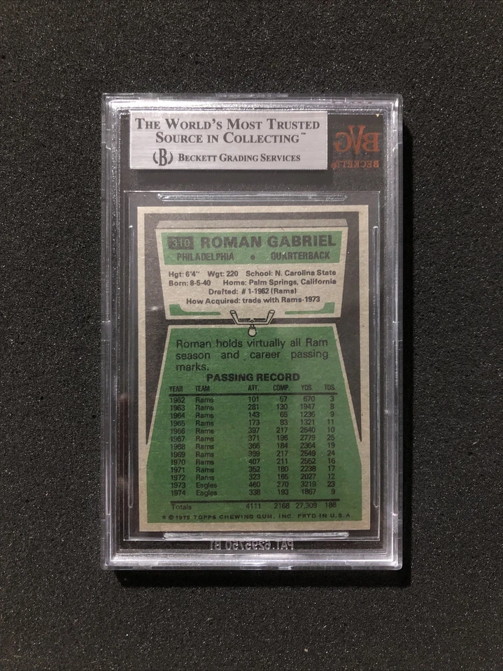1975 Topps Football ROMAN GABRIEL #310 BVG/BGS GRADED 9 - MINT - Image 2 of 2