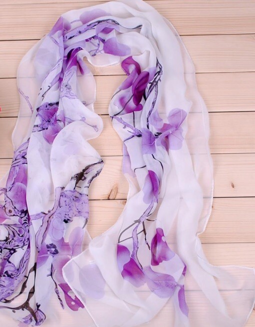 Women Chiffon Long Neck Scarf Head Hair Wrap Soft Lightweight Purple