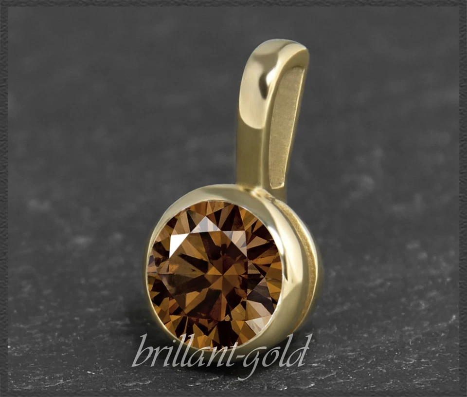 Diamant Anhänger aus 585 Gold, mit 0,92ct Brillant in cognac champagner, Si1-2 - Bild 2 von 4