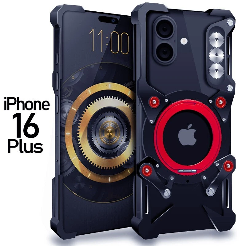 Funda con soporte de parachoques de metal sin borde para iPhone 16e 16 14 15 13 12 Pro Max XS XR X 8+ Foto 3 de 4