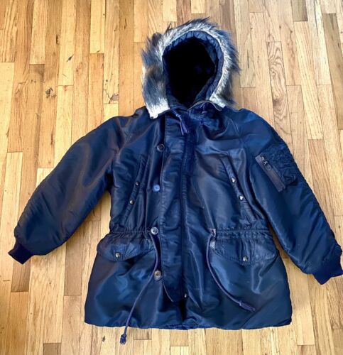 Vintage 1950s USAF N-3A CH Masland & Sons Snorkel Parka Jacket Navy Blue Large - Picture 1 of 12