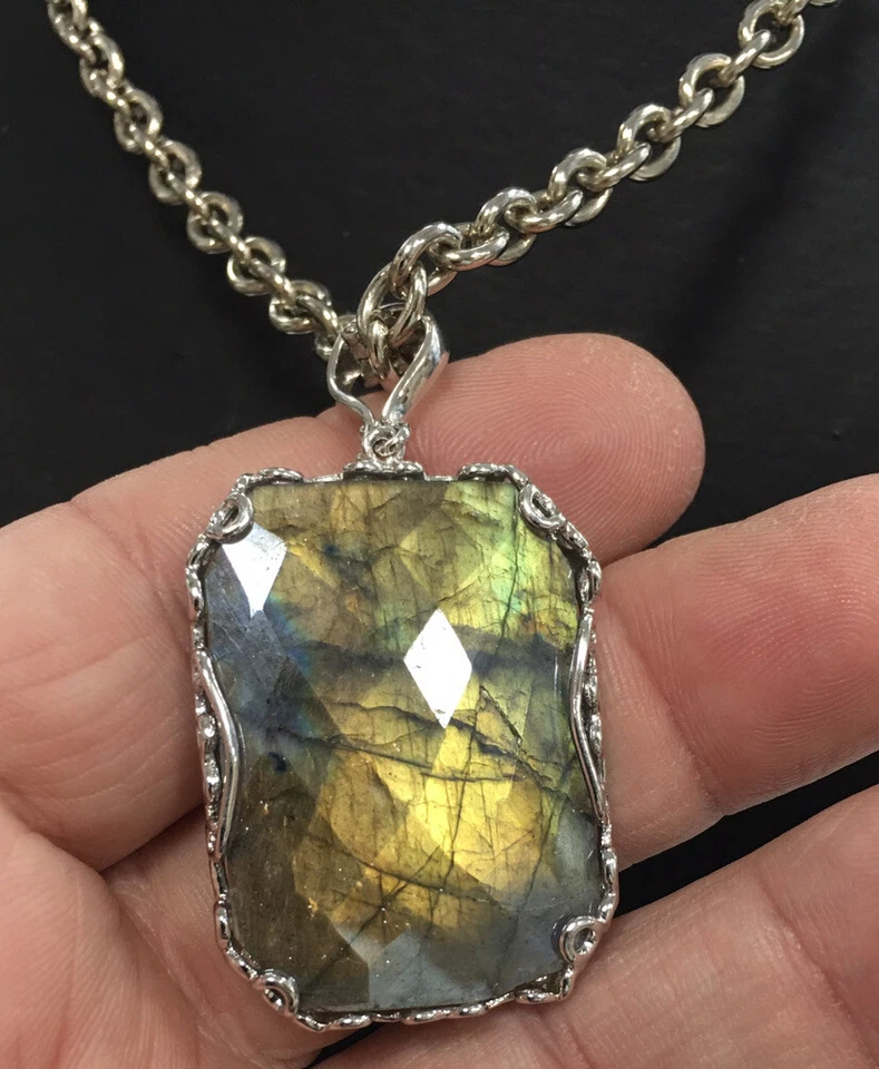 "Collar Estate de labradorita facetada vívida y plata de ley con palanca Rolo 18"""