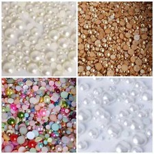 Flat Back Acrylic Ivory Half Round Pearls Art Craft Face Embellishment 4mm-10mm