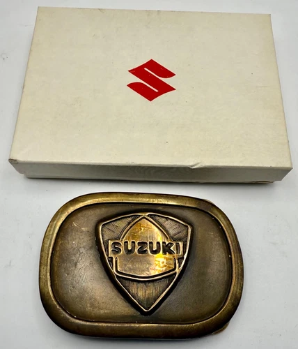1974 US Suzuki Motorcycle 10th Anniversary Brass Belt Buckle In Original Box