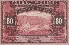 80 HELLER 1921 City of PRESSBAUM Lower AUSTRIA Notgeld Banknote #PE397.U