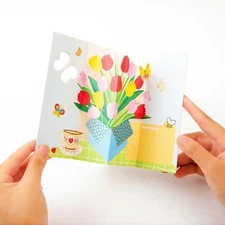 Tulip Bouquet and Butterflies - Pop Up Greeting Card with Envelope