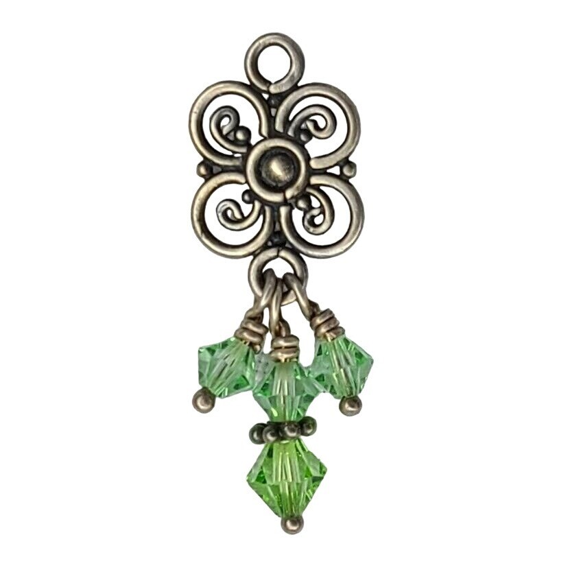Green Beaded Bohemian Chandelier Necklace with Silver Flower Pendant-image