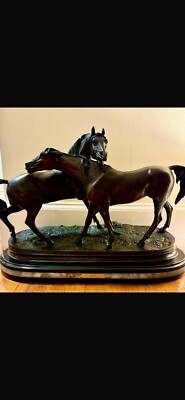 Pierre Jules Mene Bronze ''L'Accolade'' Statue of 2 Horses