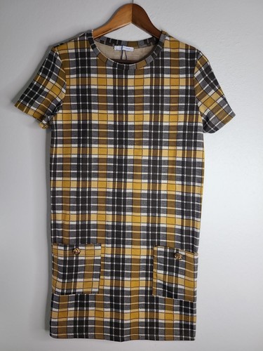 Zara Trafaluc Short Sleeve Plaid Mock Neck Dress Size Women's M | eBay