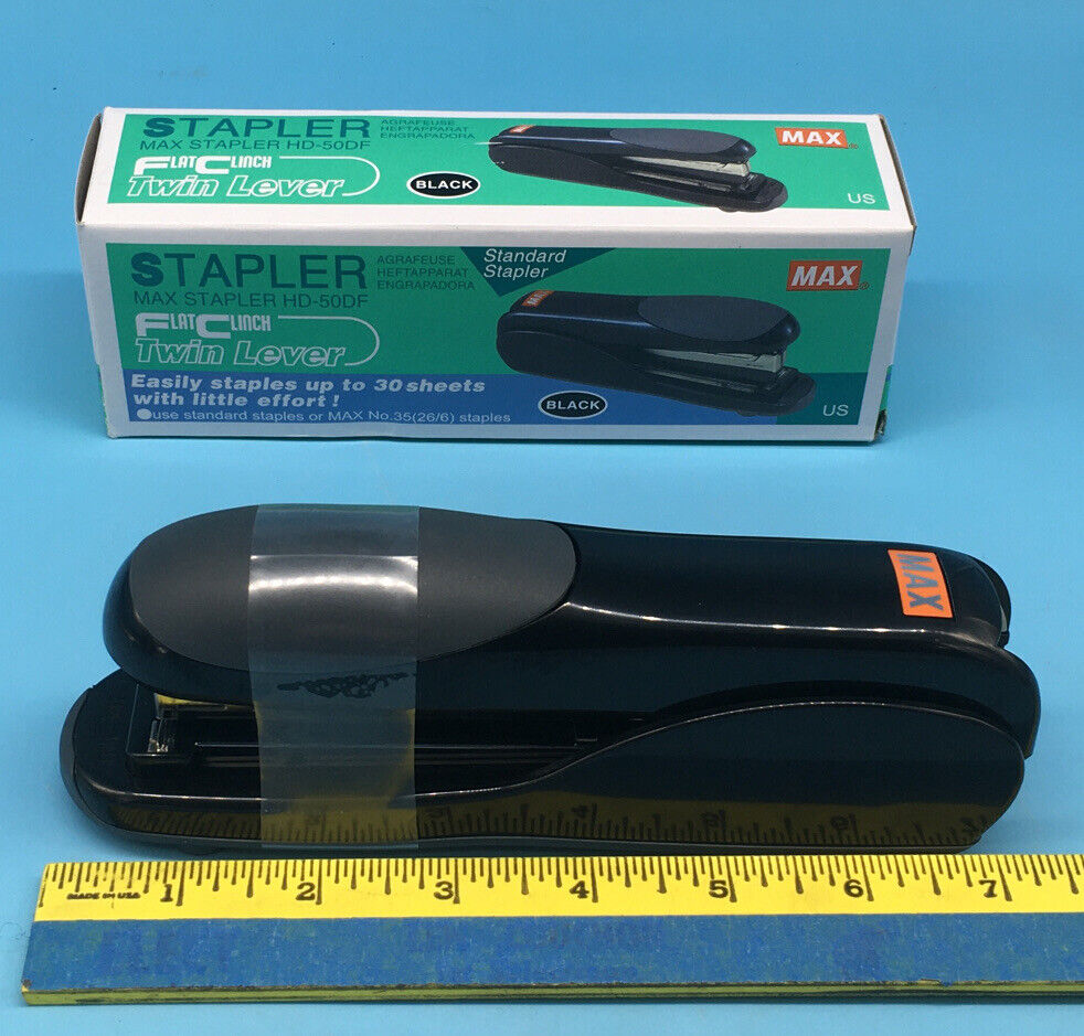 Max Flat-Clinch Black Standard Stapler with 30 Sheet Capacity (HD-50DFBK)