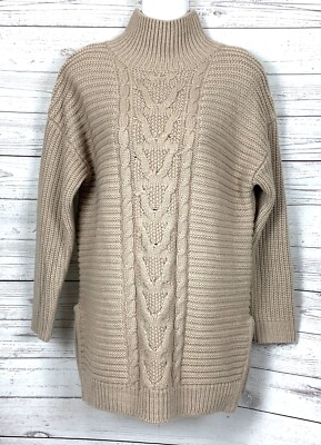 Lost Ink   Size 2   BEIGE Cable Knit SWEATER -  TUNIC or DRESS   Soft Acrylic 