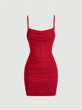 Red MOD Ruched Mesh Cami Bodycon Dress Sz XS S M L