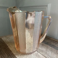 Vintage Large MCM Glass Ribbed Amber Lusterware Peach Color Pitcher