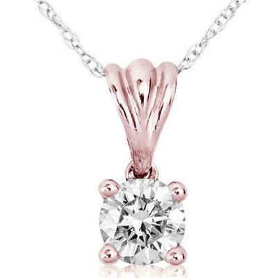Solitaire Anhänger Halskette 0,35 Karat Original Diamant Vierzinken Set 14K Roségold