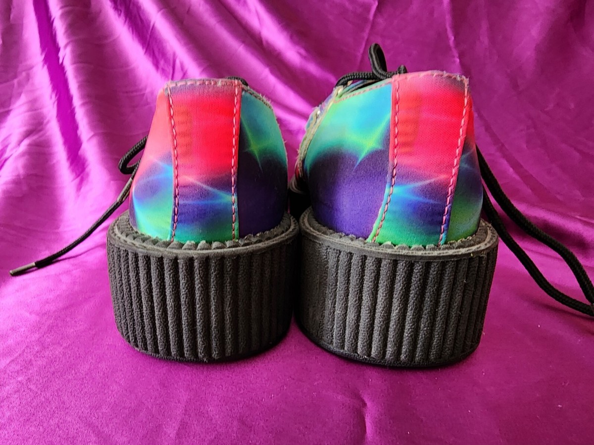 T.U.K. A8583 Tuk Shoes Ladies Hi Rainbow Print Brothel Creepers