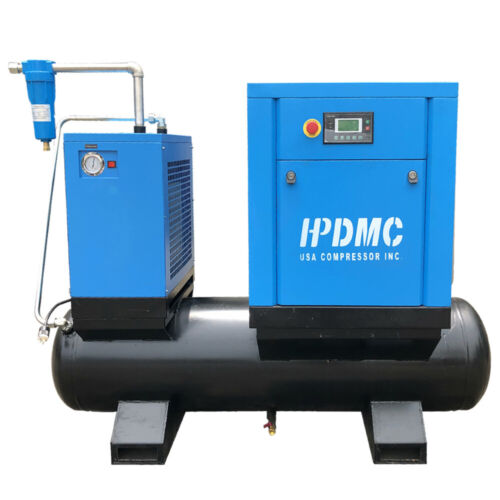 230V/60Hz 1Ph 10HP VFD Rotary Screw Air Compressor 125Psi w/ Air Dryer and Tank