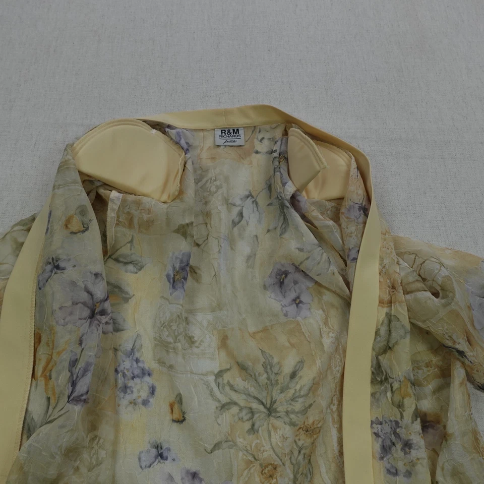 R&M Richards Dress P10 Yellow Sheath Floral Overlay Boho Shoulder Pads Necklace - Image 4 of 4