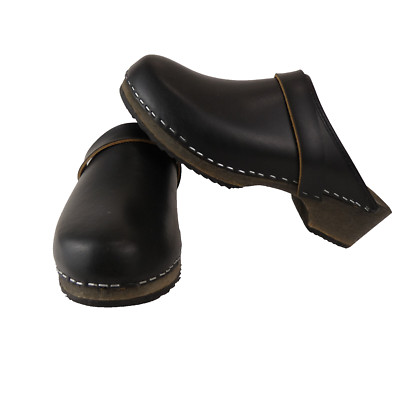 Moheda Toffeln Clogs Womens 38 / US 7 Black Leather Wood  display picture 2