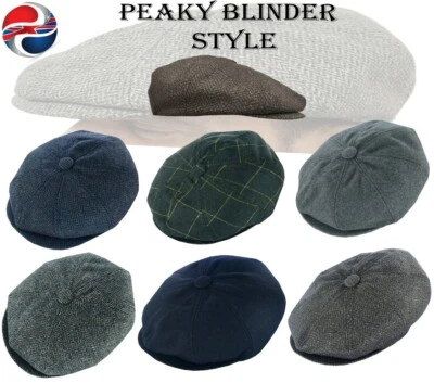 8 PANEL WOOL BLEND PEAKY BLINDERS NEWSBOY CAP BAKER BOY TWEED HERRINGBONE MELTON