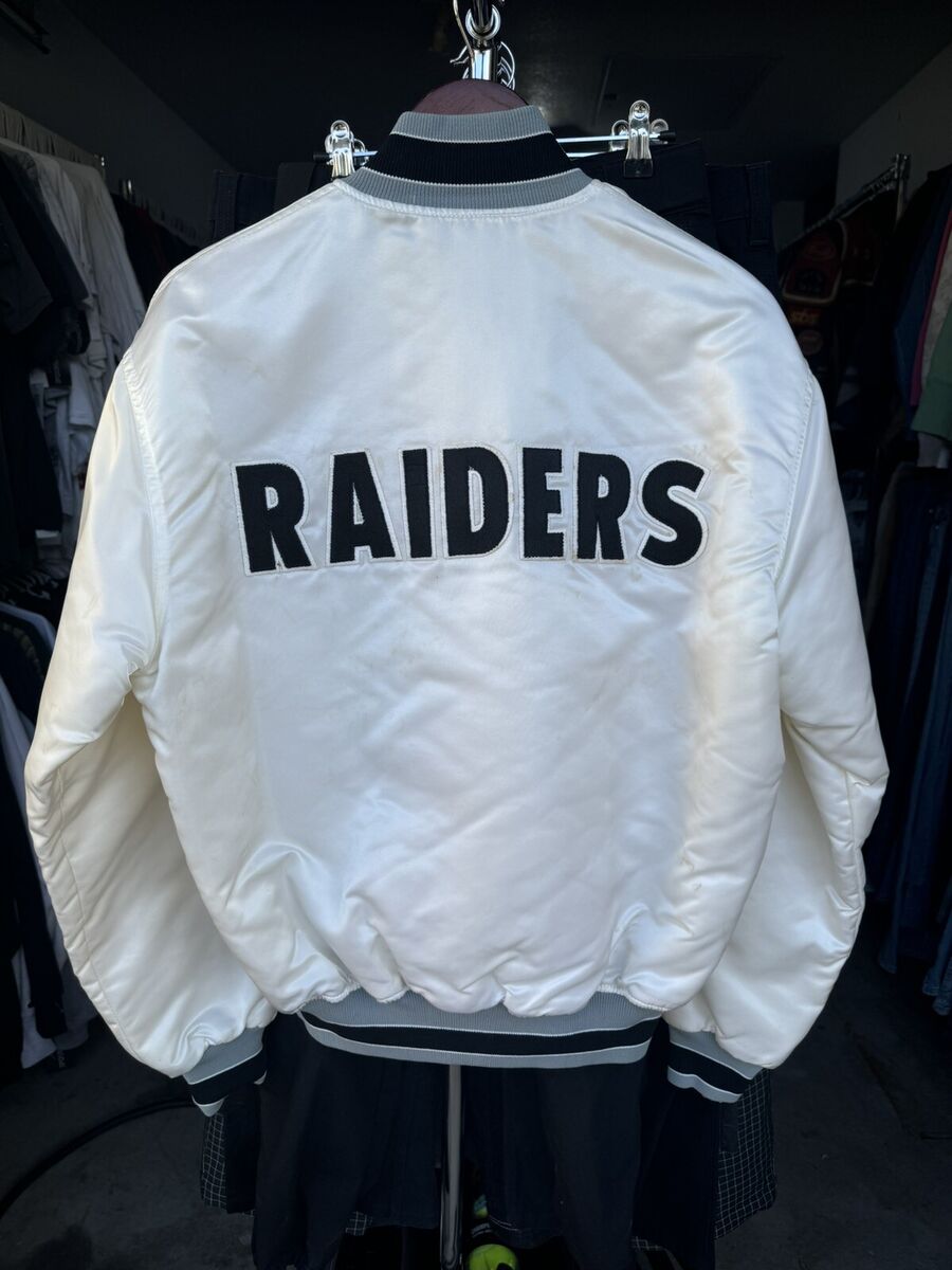 Vintage Raiders Jacket Satin White Bomber Starter Hip Hop Vintage Raiders Jacket Satin White Bomber Starter Hip Hop