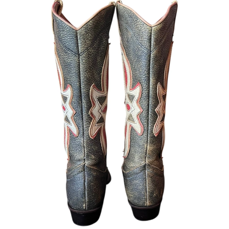 De Colección Botas de Vaquero Nine West Western Bordadas Marrón Tostado Crema Rojo Cuero Talla 8 Foto 4 de 4