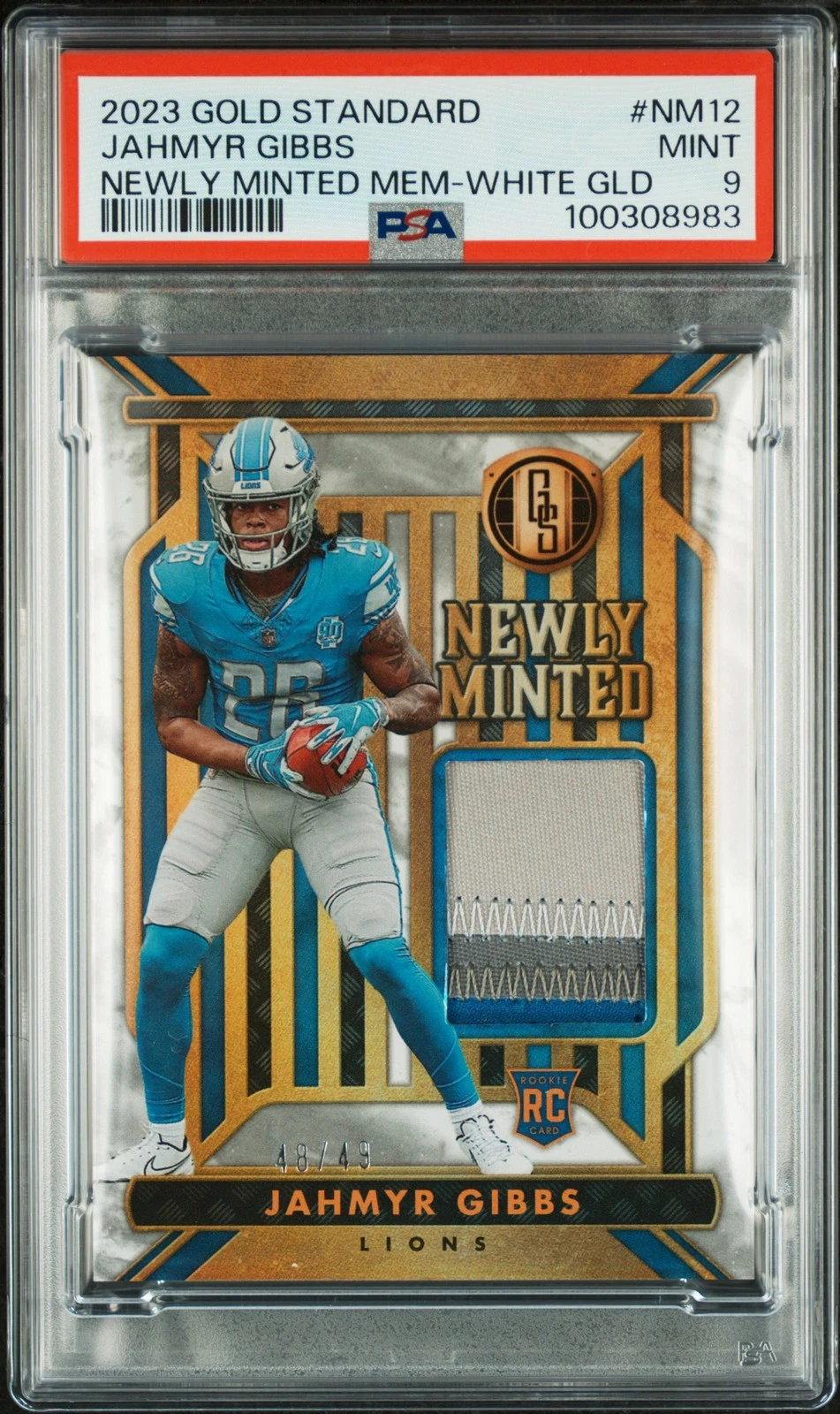 Jahmyr Gibbs Panini Gold Standard Newly Minted Memorabilia #NM12 White Gold