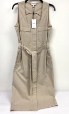 Reiss Sleeveless Midi Shirt Dress RRP £148.0 UK 12 Stone Beige Elin Dress 162